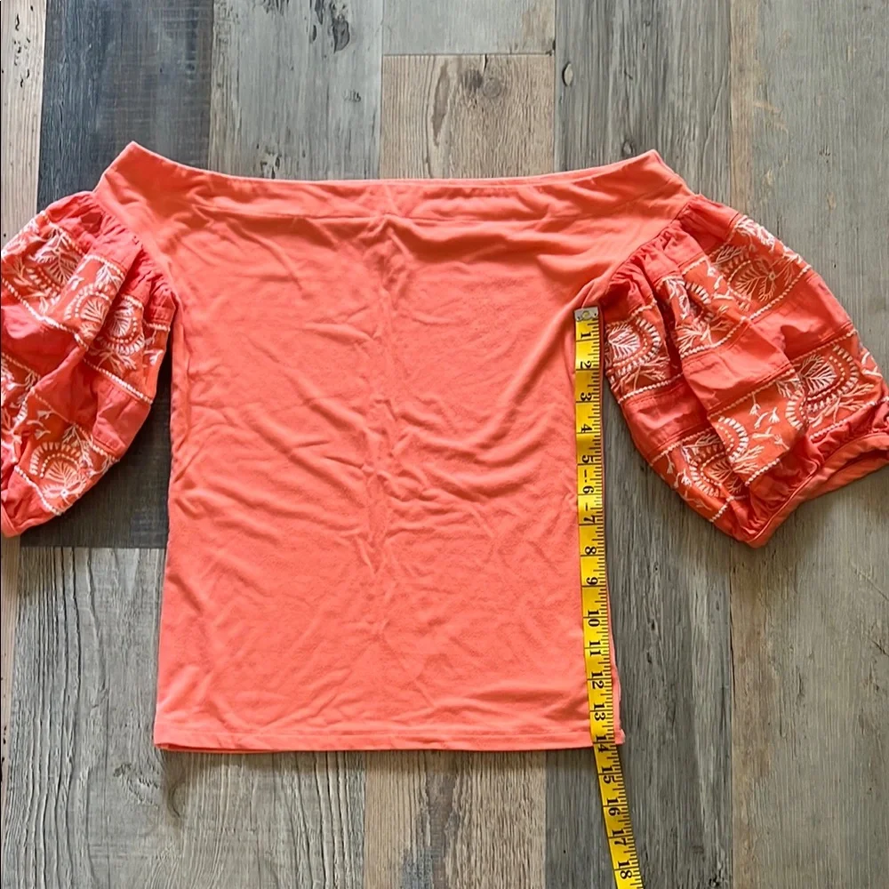 Free People Women's Embroidered Puff Sleeve Top in Orange Size: Small (S)
